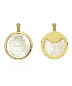 Joyas Nicols Medallas Y Cruces | Medalla Ngel Seraf N Oro 18Kt N Car Bisel Grueso