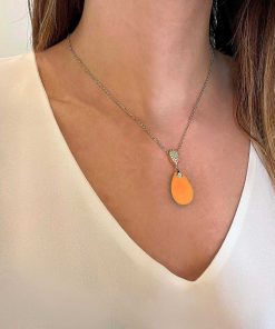 Joyas Nicols Colgantes | Colgante Jade Naranja Oro Y Diamantes Serenity Drop