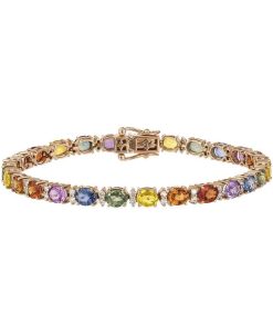 Joyas Nicols Pulseras | Pulsera Diamantes Y Zafiros Colores Oro Rosa Rainbow