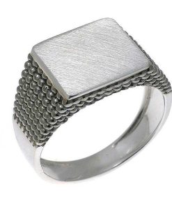 Joyas Nicols Anillos De Hombre Sellos | Sello Oro Blanco Cuadrado Bolas Mate