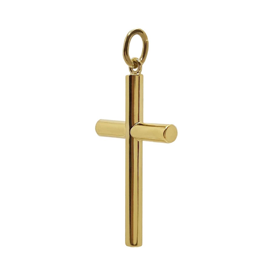 Joyas Nicols Medallas Y Cruces | Cruz Oro Lisa Maciza Tubo Xl