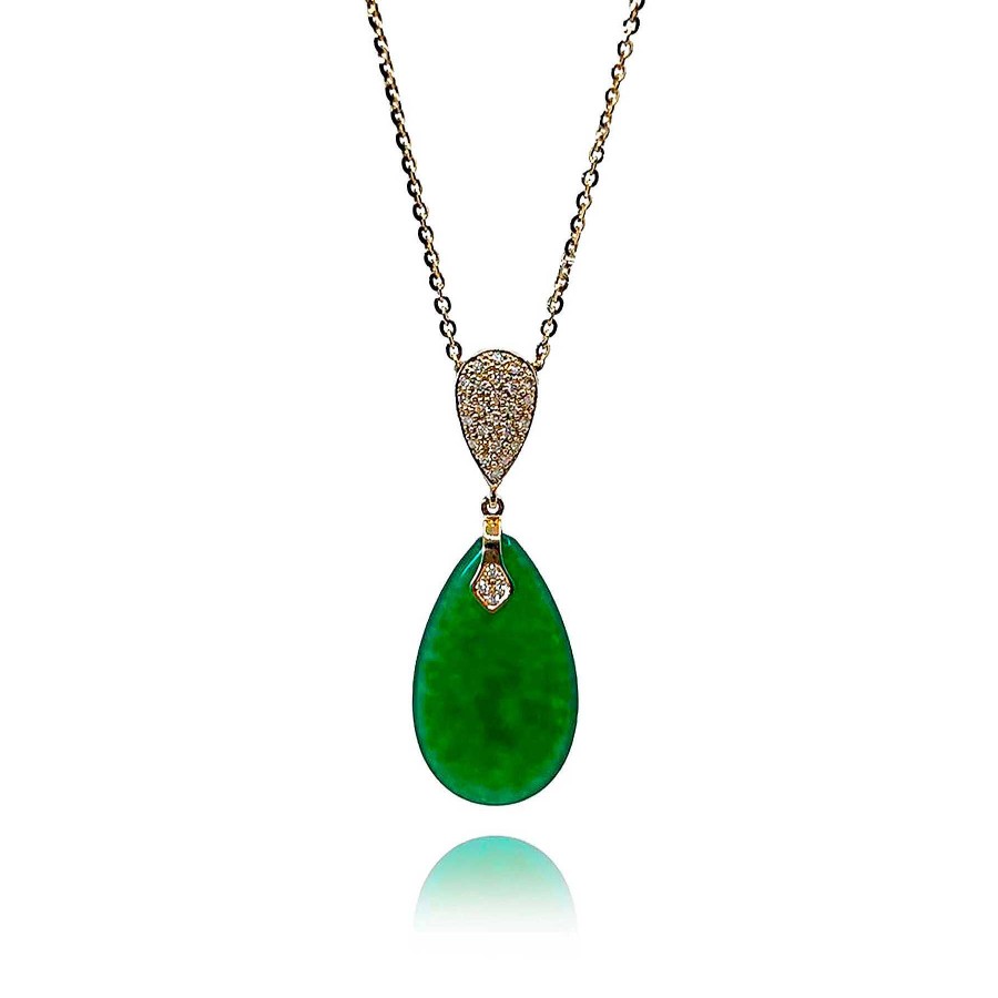 Joyas Nicols Colgantes | Colgante Jade Verde Oro Y Diamantes Serenity Drop