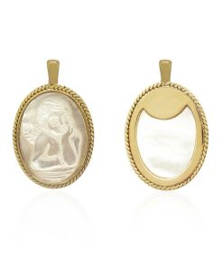 Joyas Nicols Medallas Y Cruces | Medalla Ngel Seraf N Oval Oro 18Kt N Car Bisel Retorcido