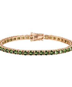 Joyas Nicols Pulseras | Pulsera Zafiros Verde Oscuro 9.50Ct Oro Rosa Rainbow