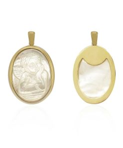 Joyas Nicols Medallas Y Cruces | Medalla Ngel Seraf N Oval Oro 18Kt N Car Bisel Grueso