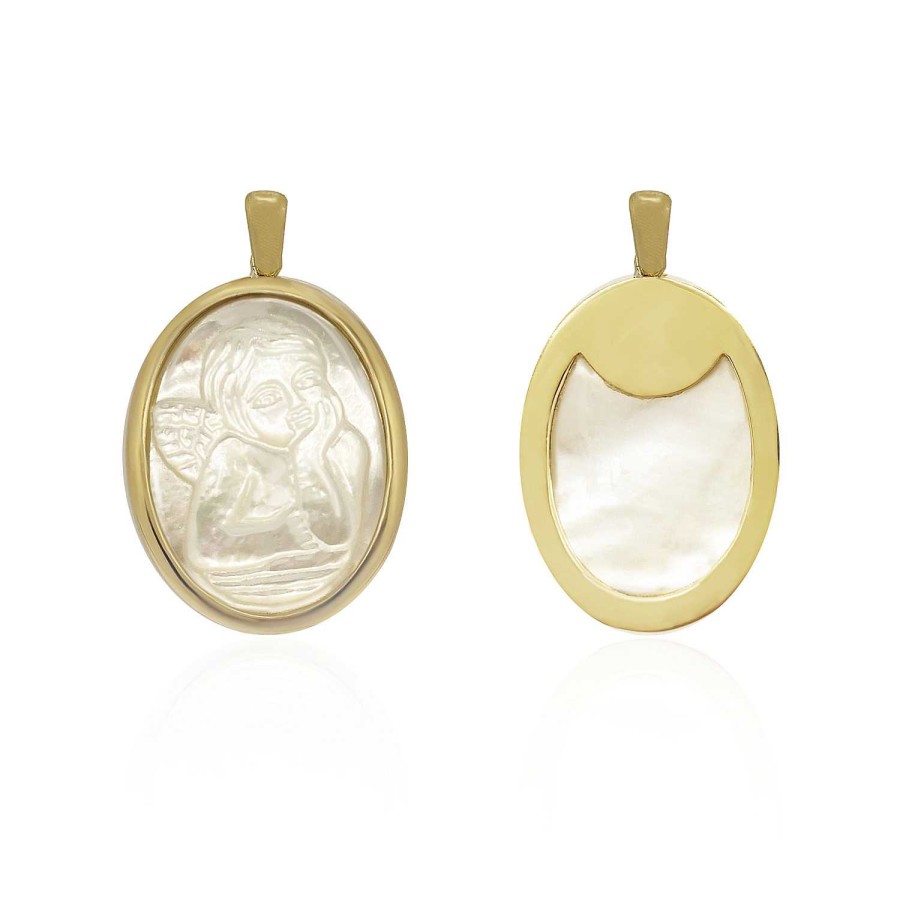 Joyas Nicols Medallas Y Cruces | Medalla Ngel Seraf N Oval Oro 18Kt N Car Bisel Grueso